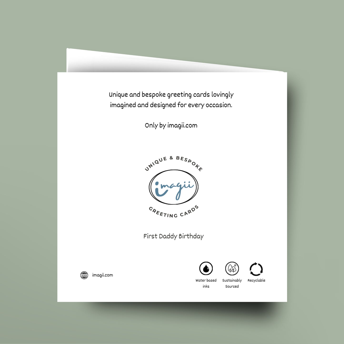 Greeting card with 'imagii' branding and text on a light green background