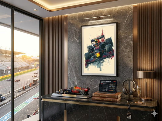 Max Verstappen driving Red Bull Honda F1 car at Monza Italian Grand Prix bold silkscreen poster wall art