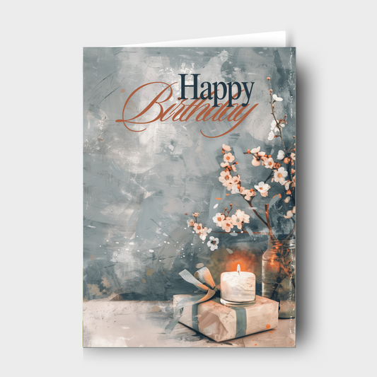 Happy Birthday Gift and Candle in Pastel Cards