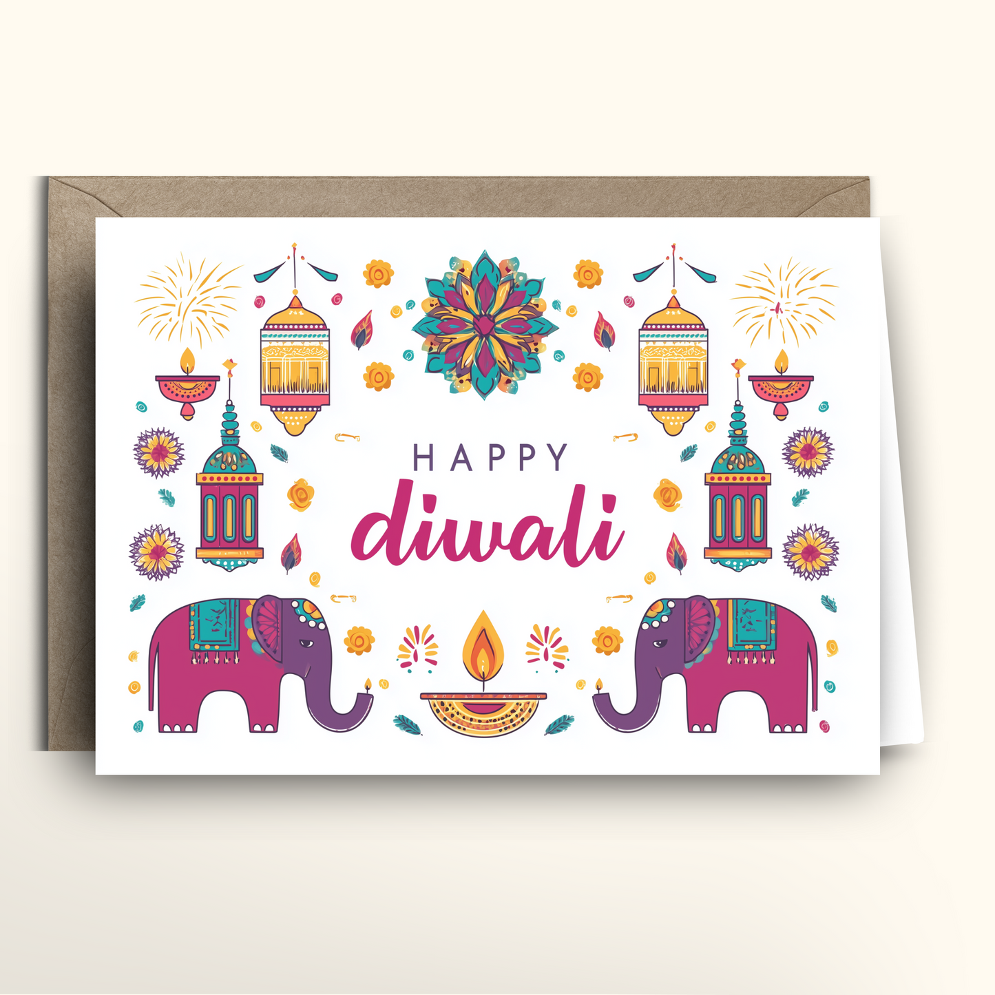 Happy Diwali Elephants - Card