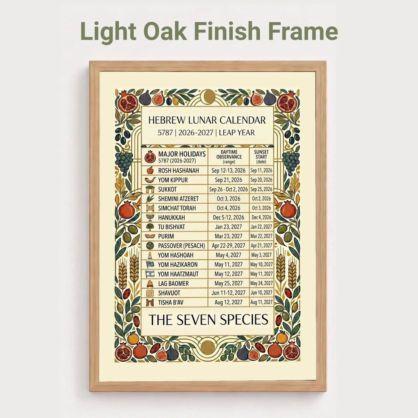 Hebrew Lunar Calendar 5787 — Jewish Holidays Print