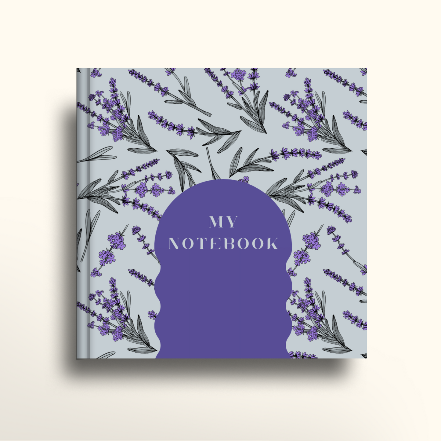 Notebook with lavender design and 'My Notebook' text on a light blue background