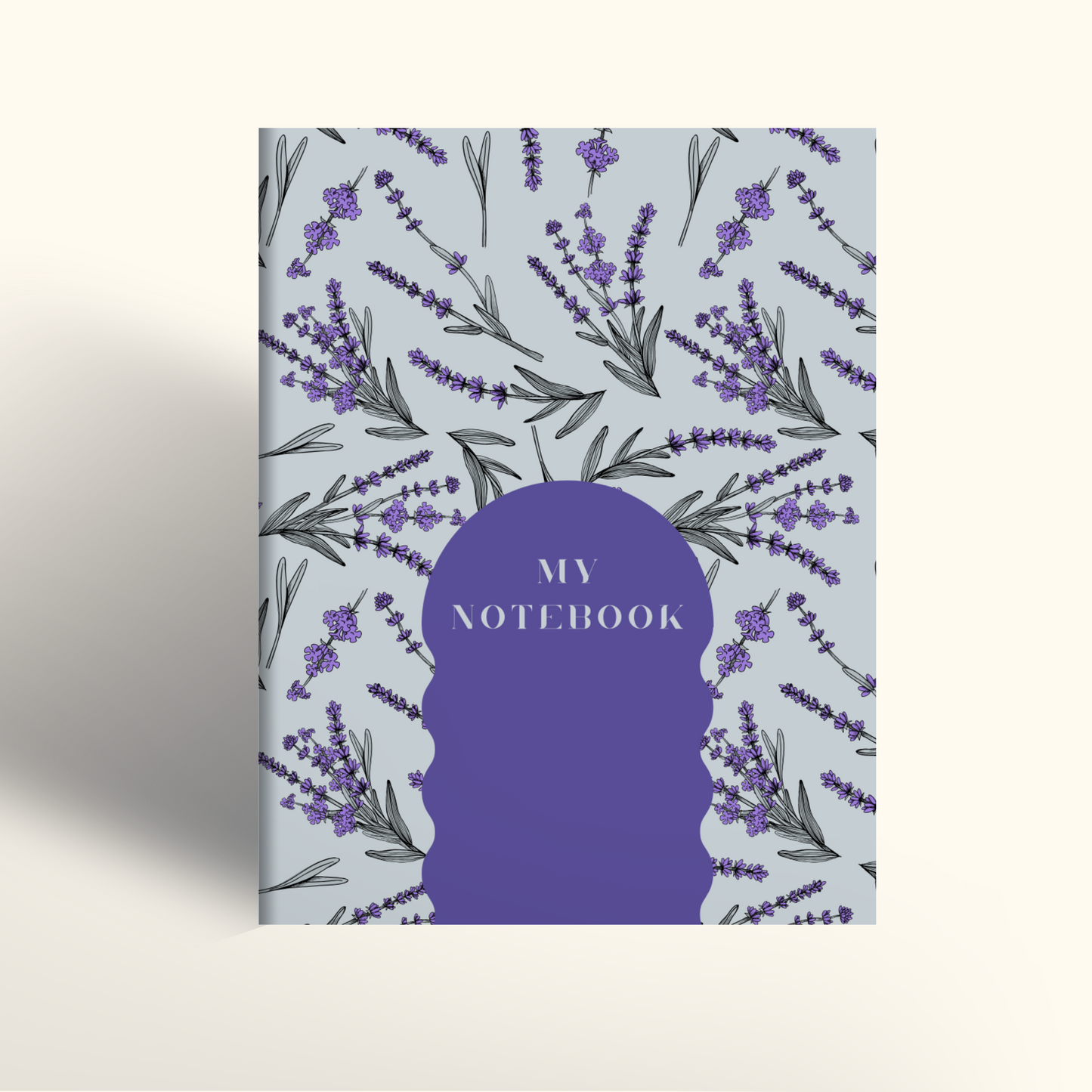 Paperback notebook cover with lavender theme and the word 'My Notebook' written on the front.