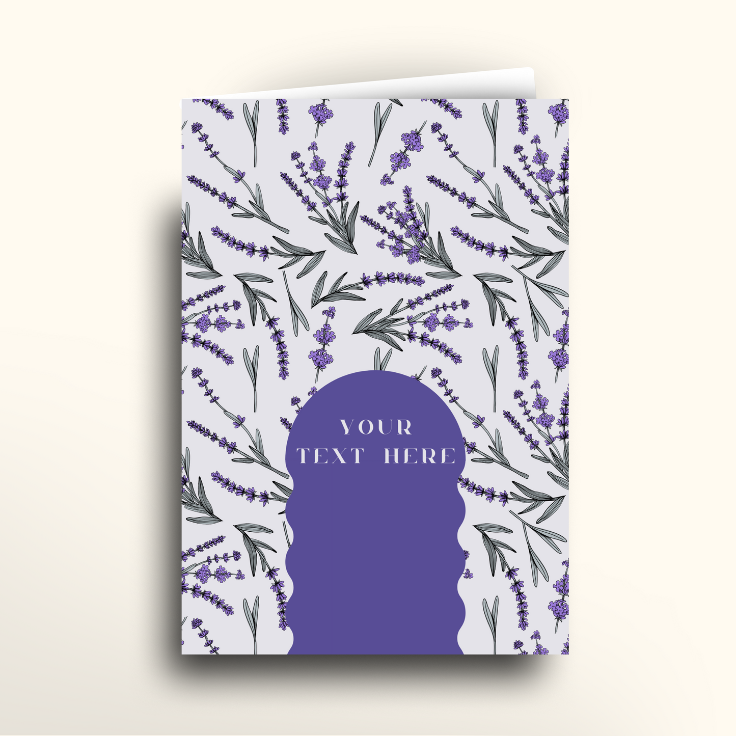 Greeting card with lavender design and customisable text area