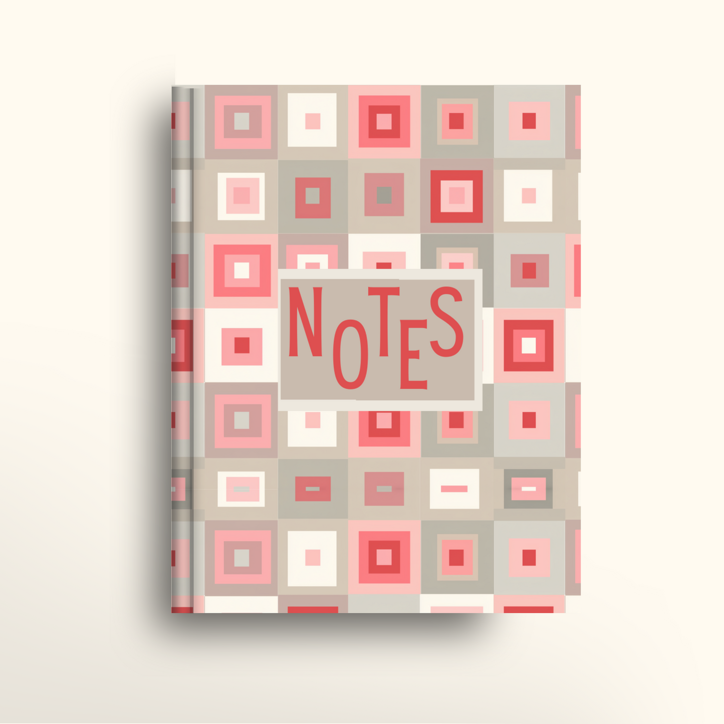 Notebook with geometric pattern and 'NOTES' text on a light gray background