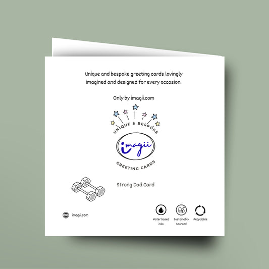 Greeting card with 'imagii' branding and product details on a light green background