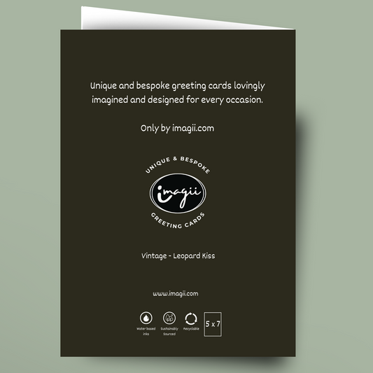 Black greeting card with white text and imagii logo on a light green background