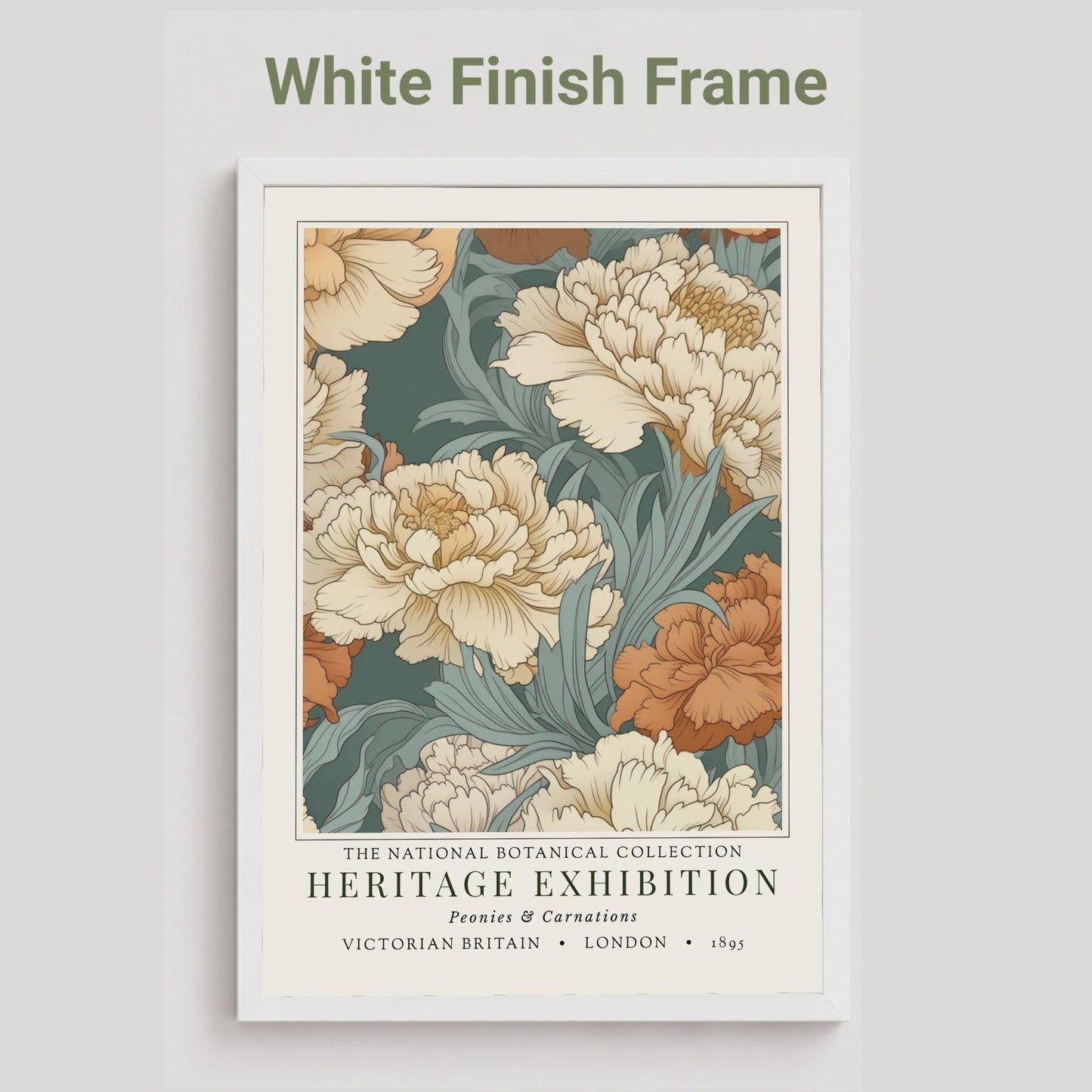 Vintage Botanical Exhibition Poster, Peonies & Carnations