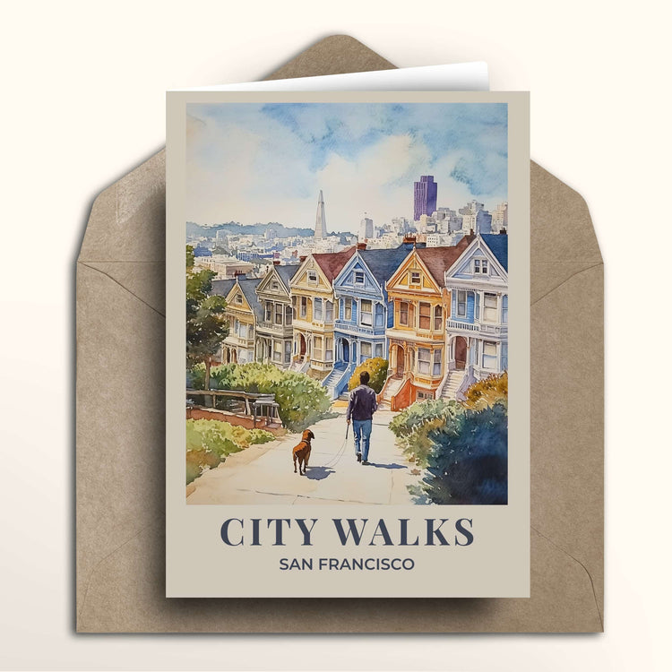 City Walks - Dog Walking Cityscape posters and cards