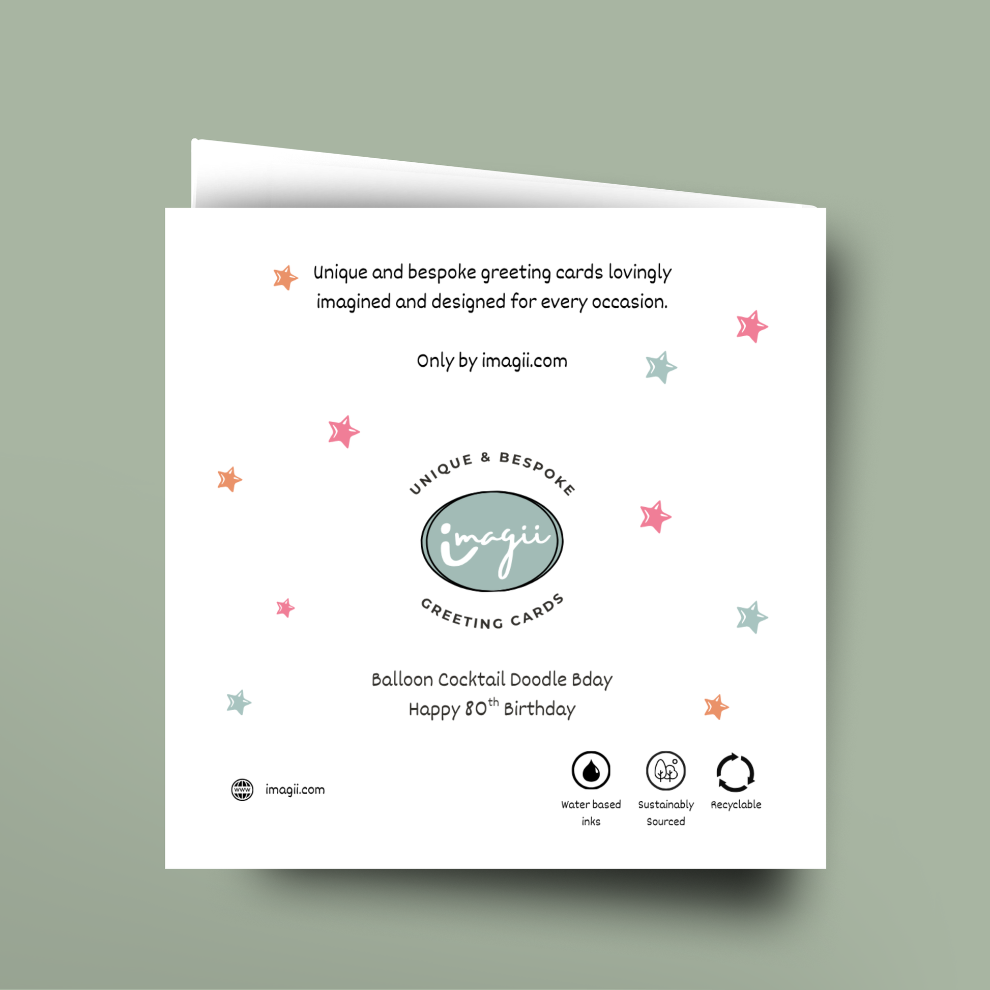 Greeting card with 'imagii' branding on a light green background