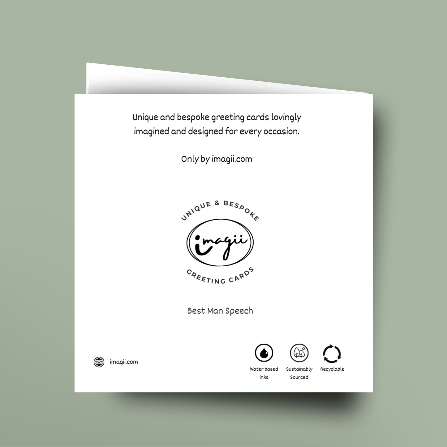 Greeting card with 'imagii' branding on a light green background