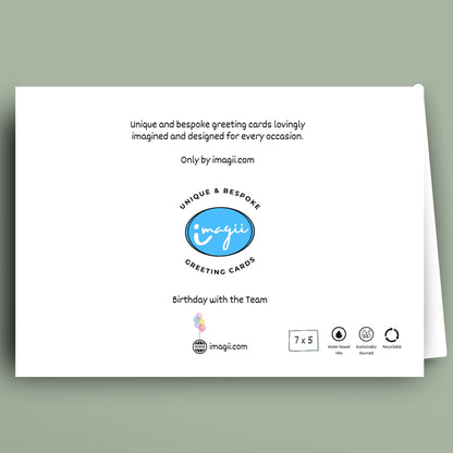 Greeting card with Imagi logo and text on a light green background