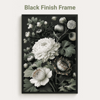 Floral artwork with a black finish frame on a white background