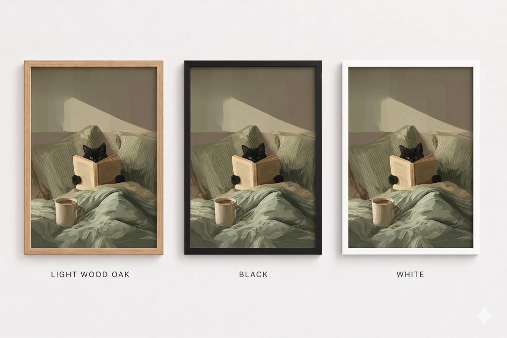 Black Cat Reading in Bed