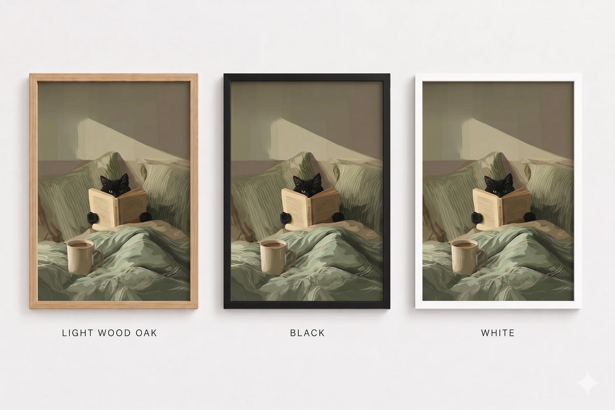 Black Cat Reading in Bed