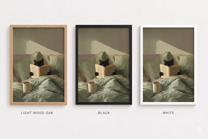Black Cat Reading in Bed