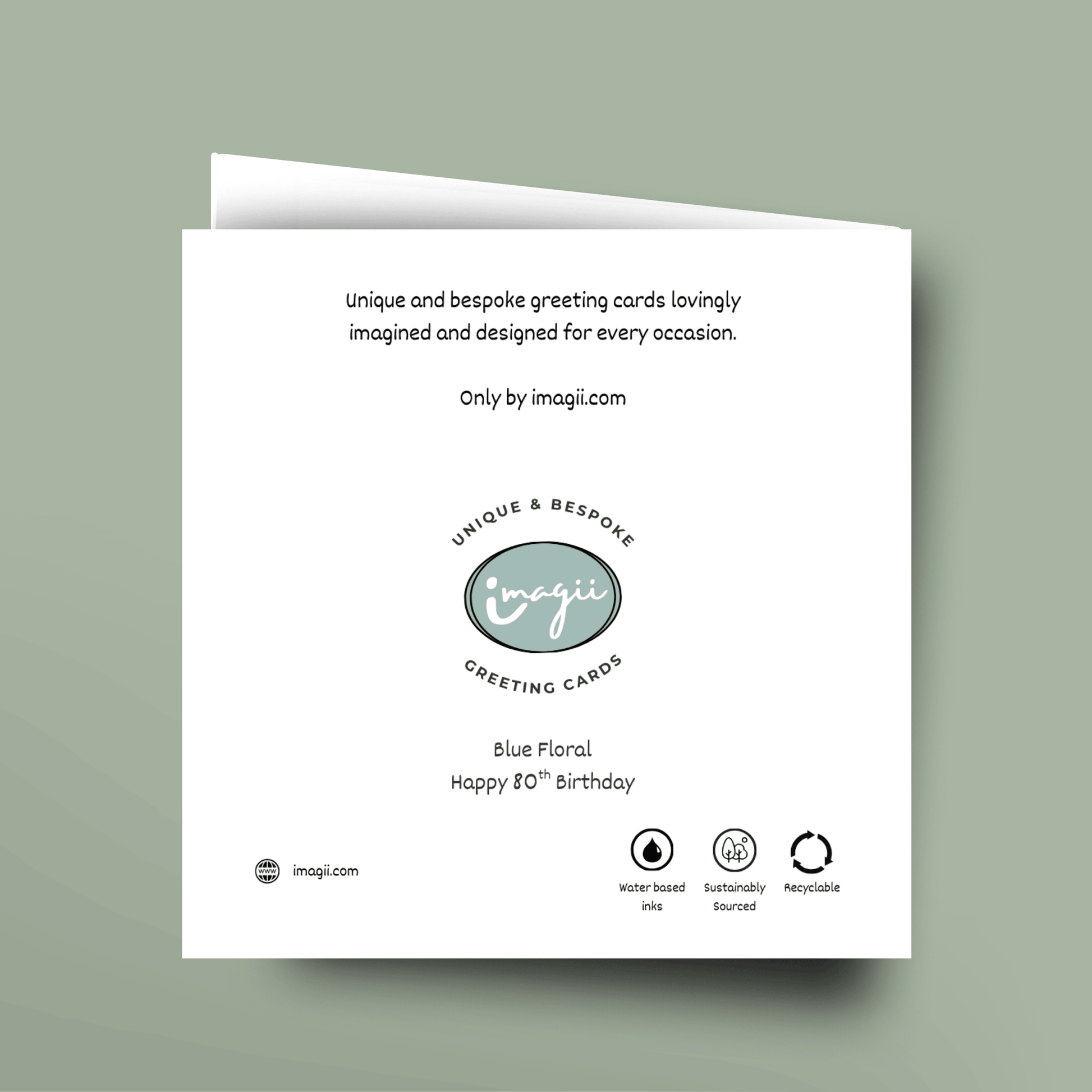 Greeting card with 'imagii' branding on a light green background