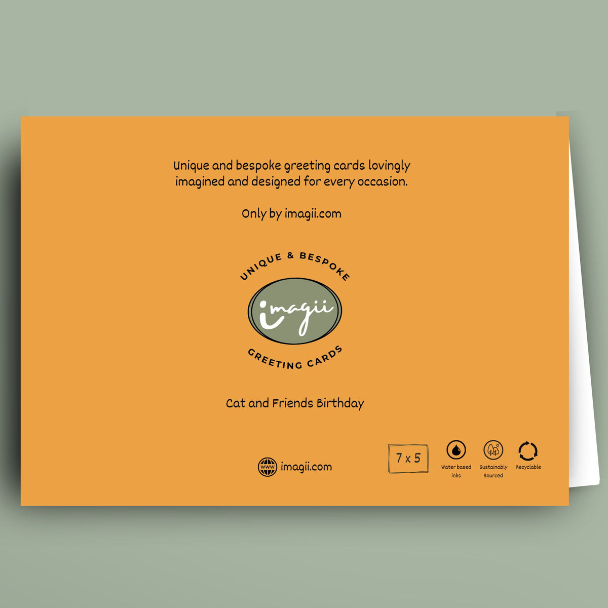 Orange greeting card with text and logo on a light green background