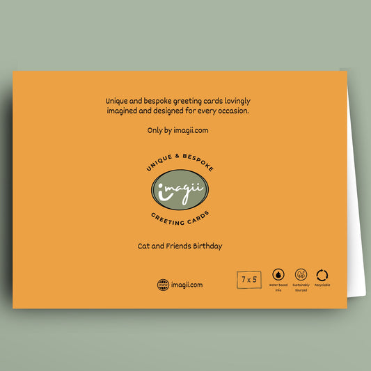 Orange greeting card with text and logo on a light green background