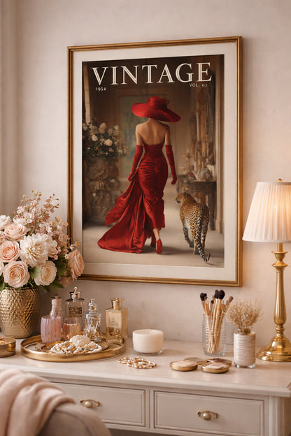 Vintage - Lady in Red Hallway