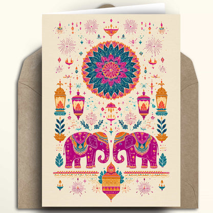 Diwali Elephants Card, Personalised