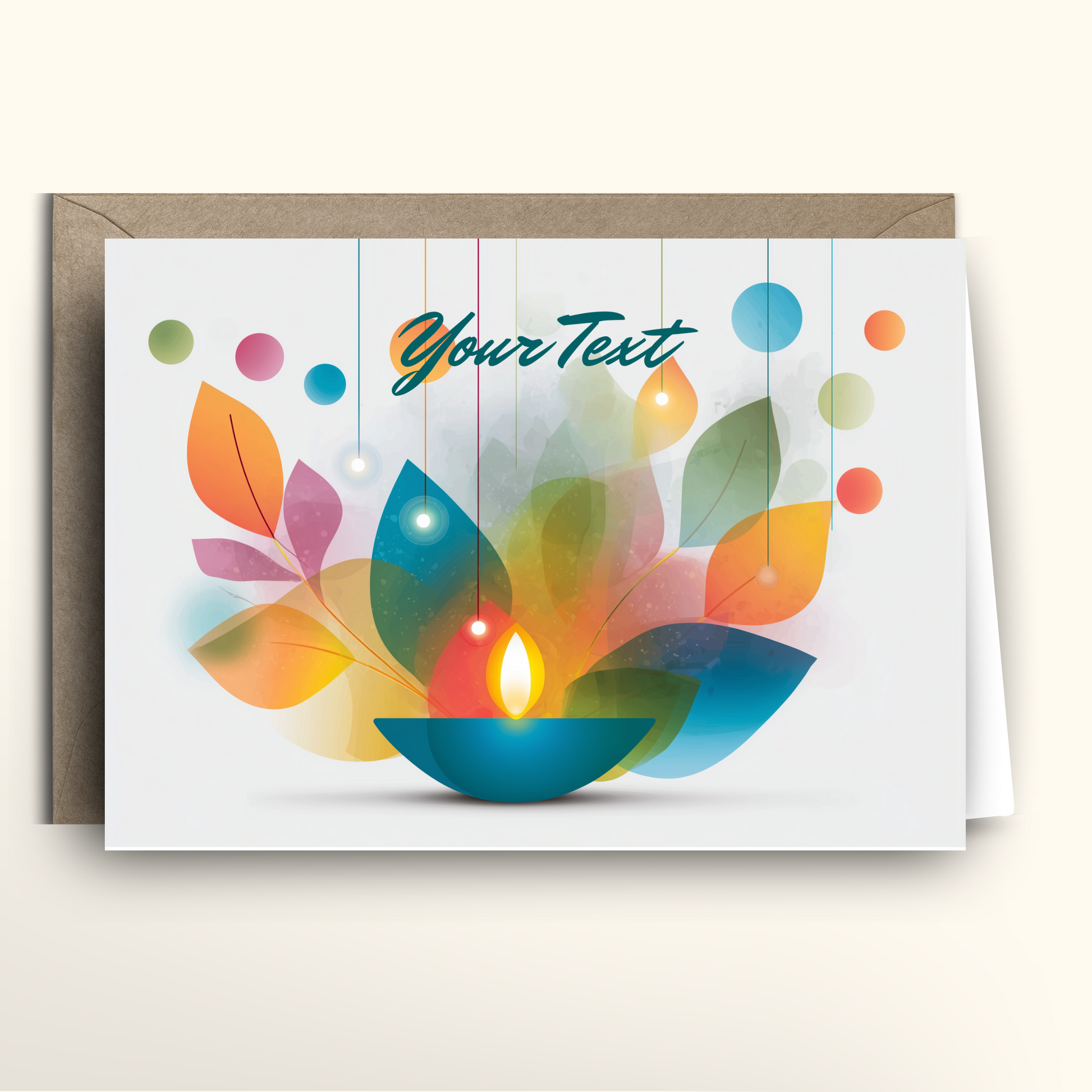 Greeting card with colorful design and 'Your Text' text on a white background