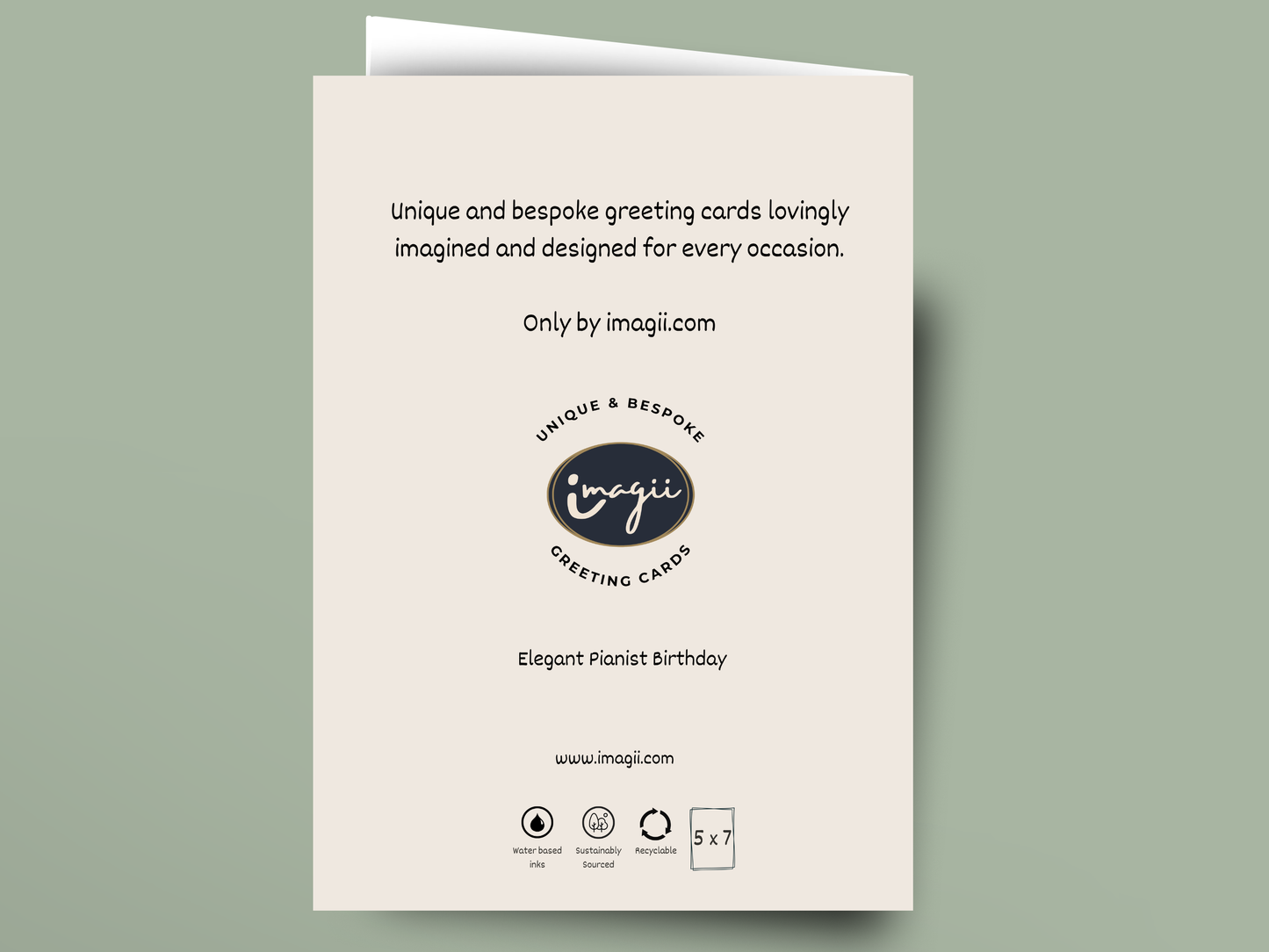 Greeting card with 'imagii' branding and text on a light green background