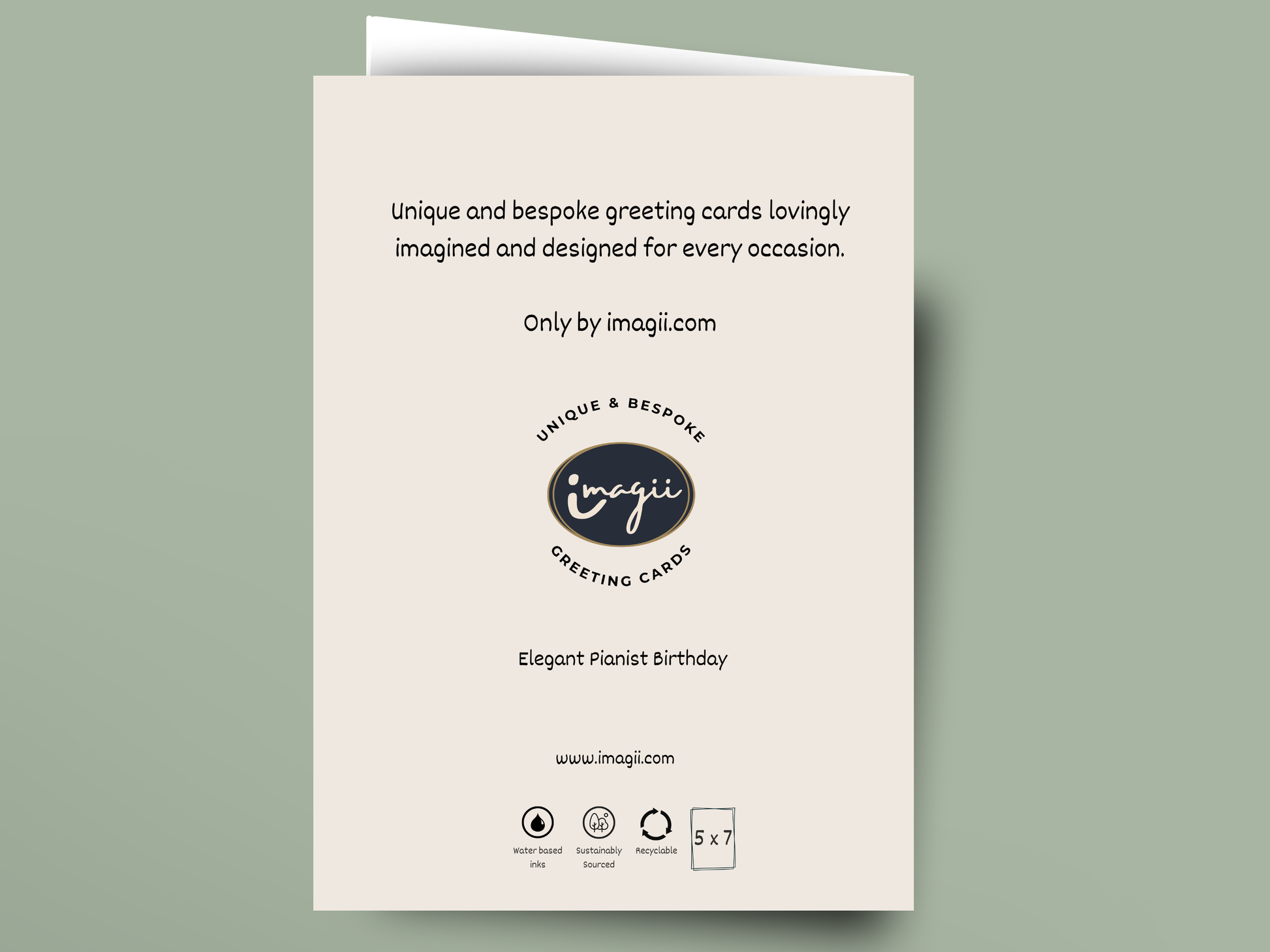 Greeting card with 'imagii' branding and text on a light green background