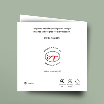 Greeting card with imagii branding and sustainability information on a light green background