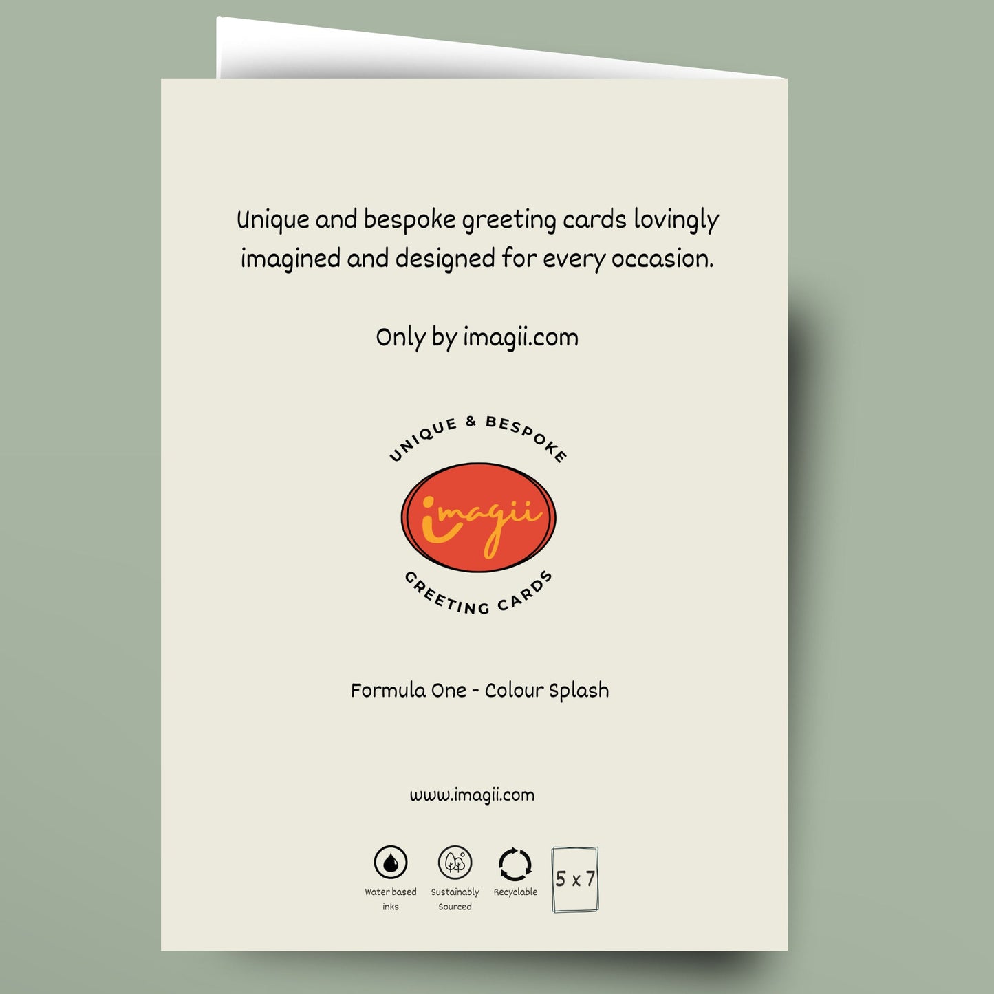 Formula 1 racing inspired milestone birthday card. Features vibrant orange stripes fading to black, personalised with a custom age and name on an off-white background.