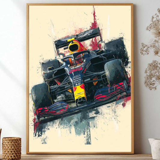 Max Verstappen driving Red Bull Honda F1 car at Monza Italian Grand Prix bold silkscreen poster wall art