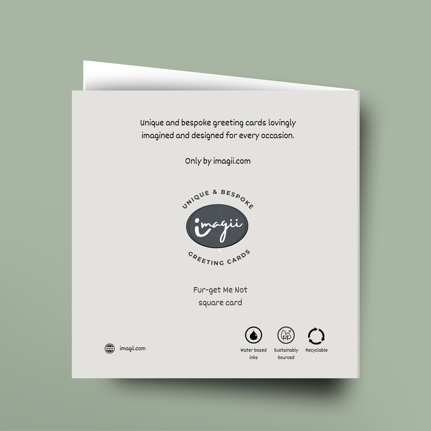 Greeting card with 'imagii' branding on a light green background