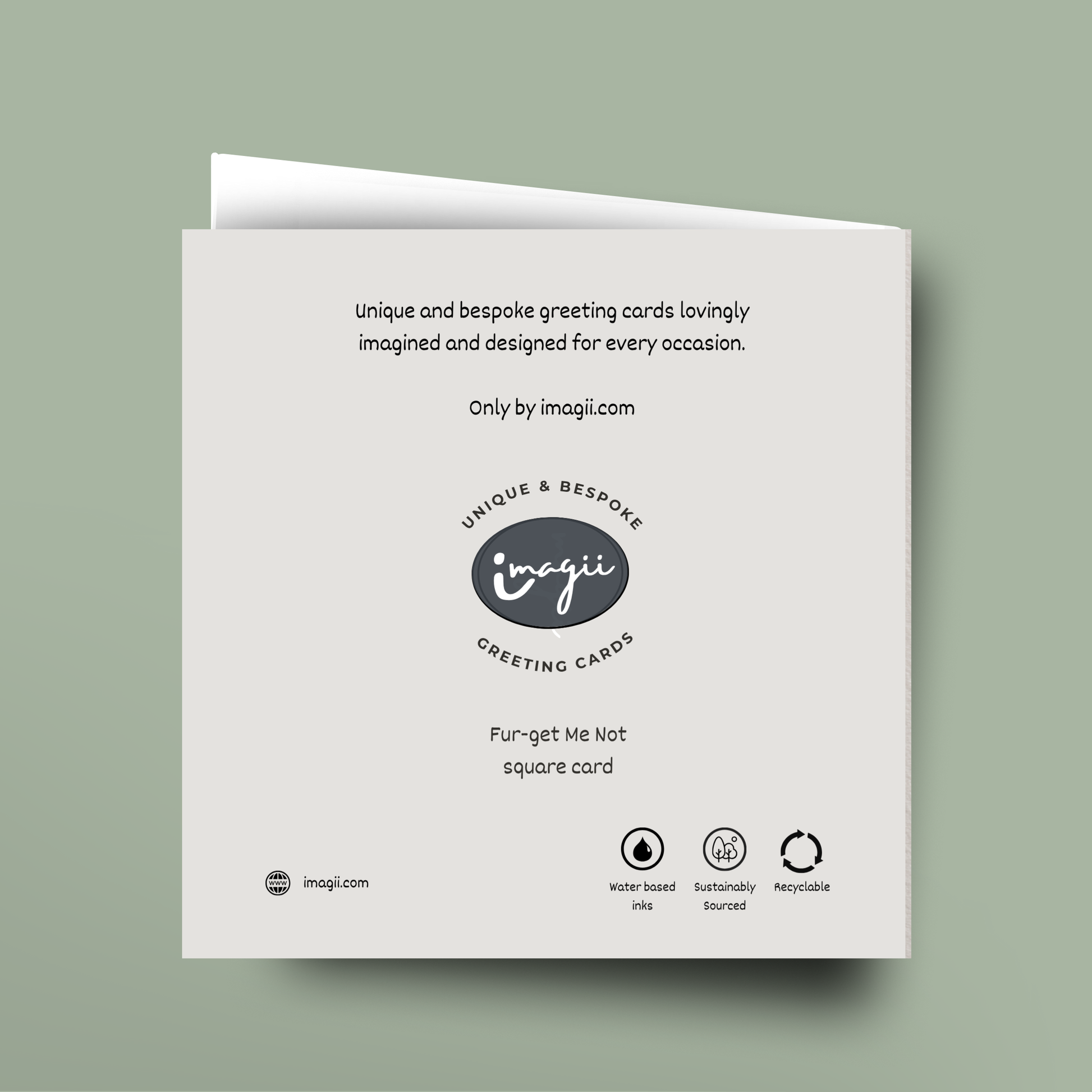 Greeting card with 'imagii' branding on a light green background