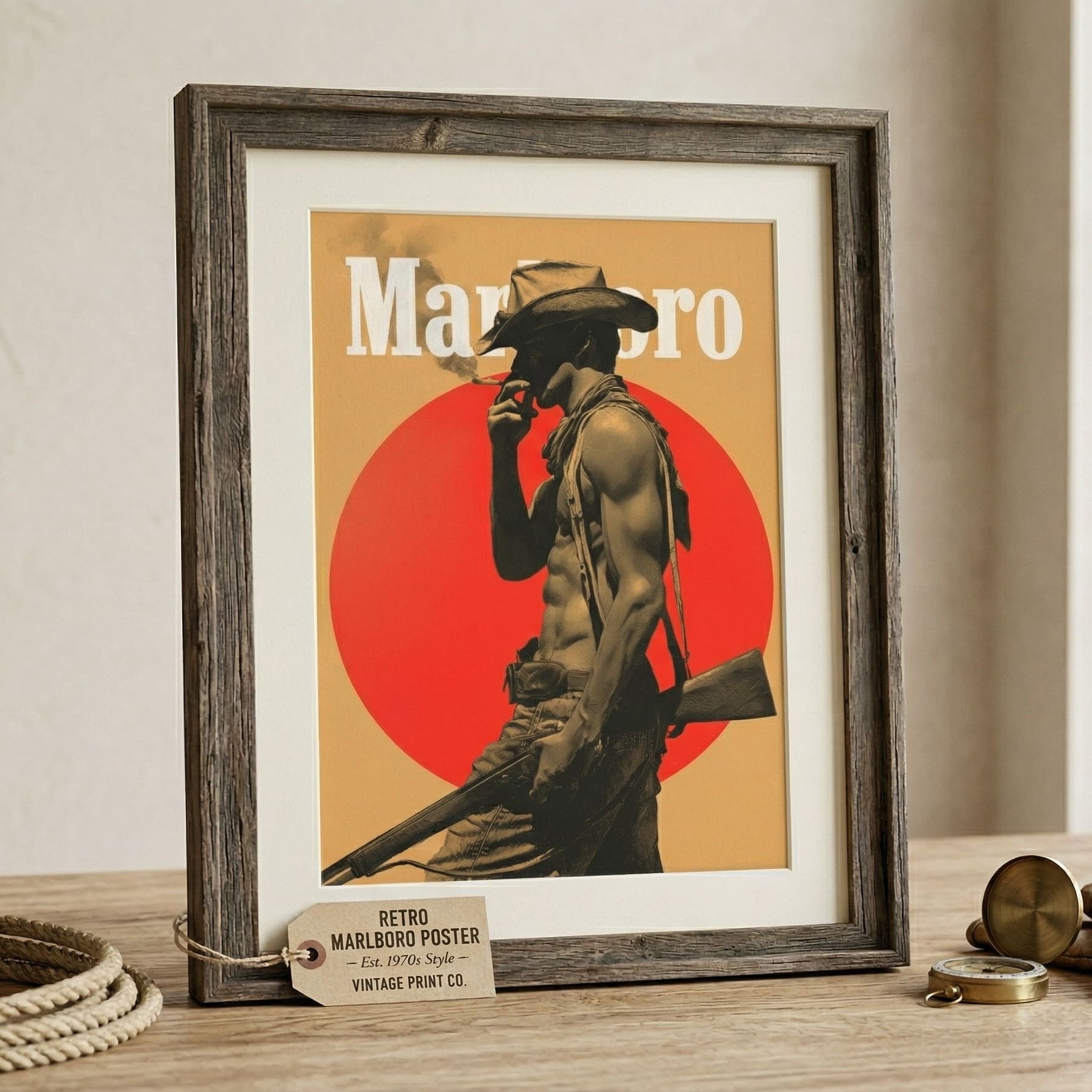 Vintage Cowboy Marlboro Inspired Poster, Western Wall Art