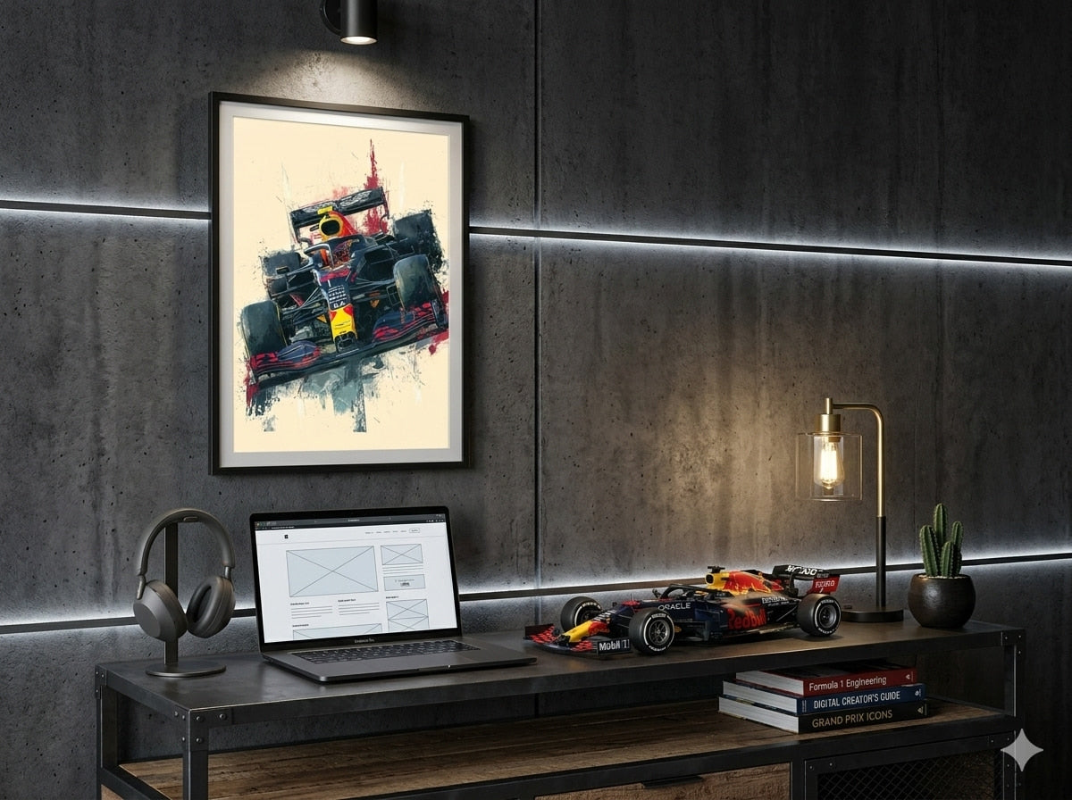 Max Verstappen driving Red Bull Honda F1 car at Monza Italian Grand Prix bold silkscreen poster wall art