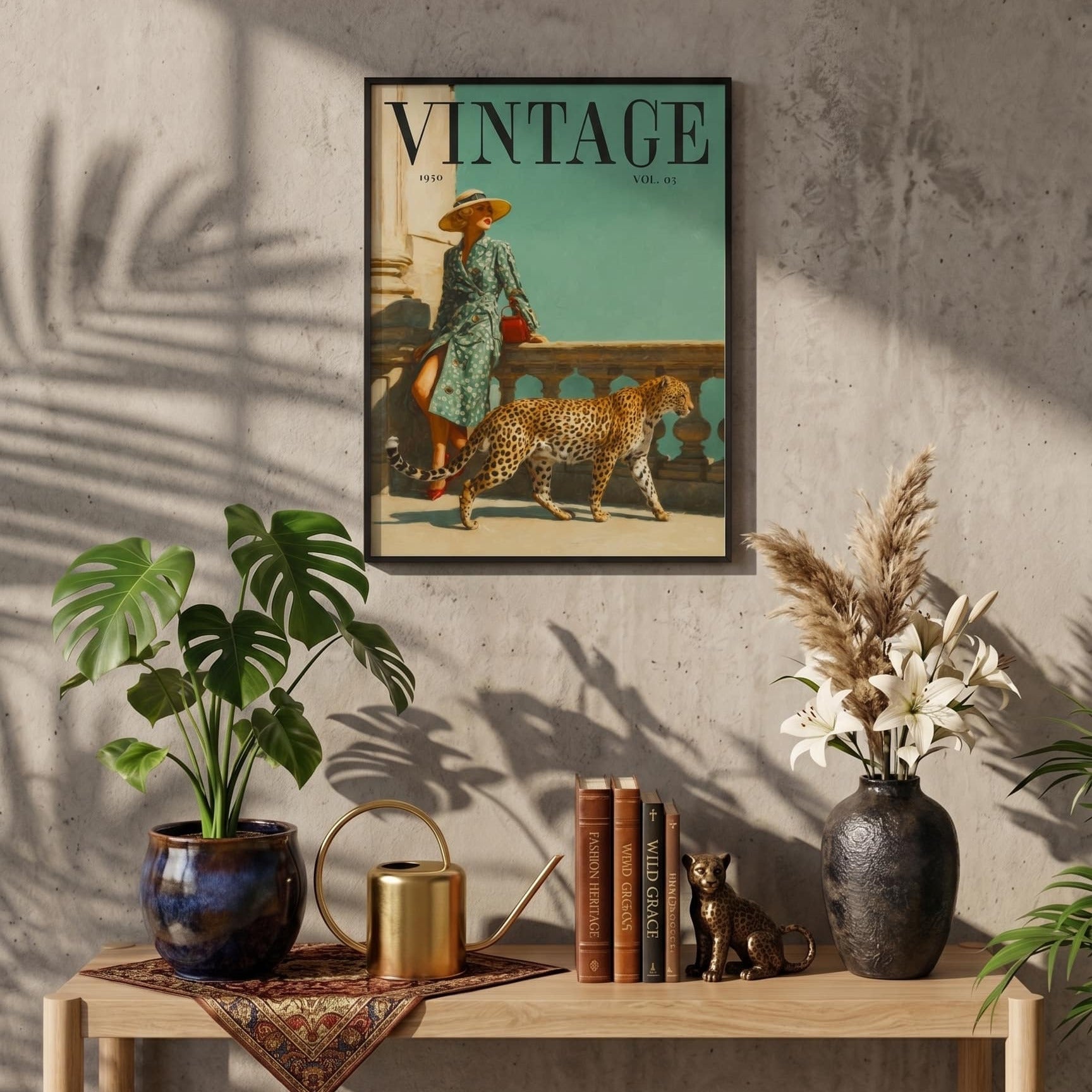 Vintage 1950s Poster, Retro Fashion Magazine Art, Leopard Print