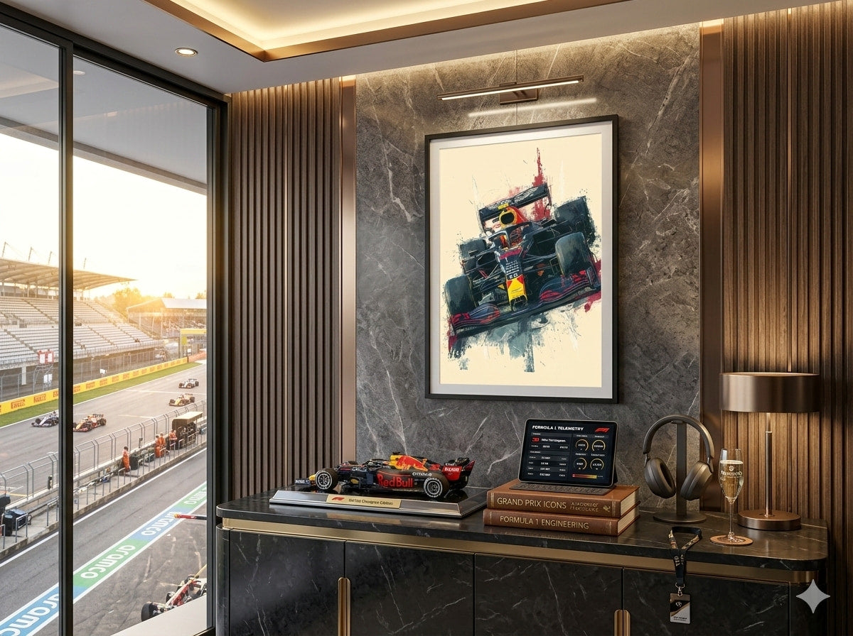 Max Verstappen driving Red Bull Honda F1 car at Monza Italian Grand Prix bold silkscreen poster wall art