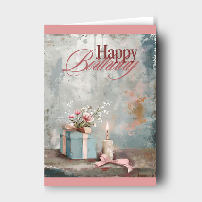 Happy Birthday Gift and Candle in Pastel Cards