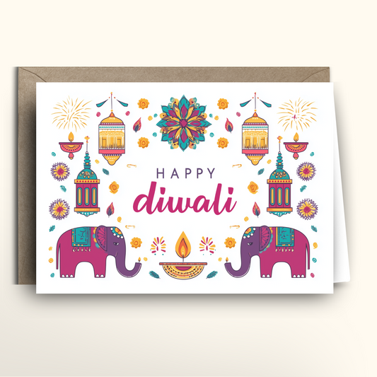 Happy Diwali Elephants - Card