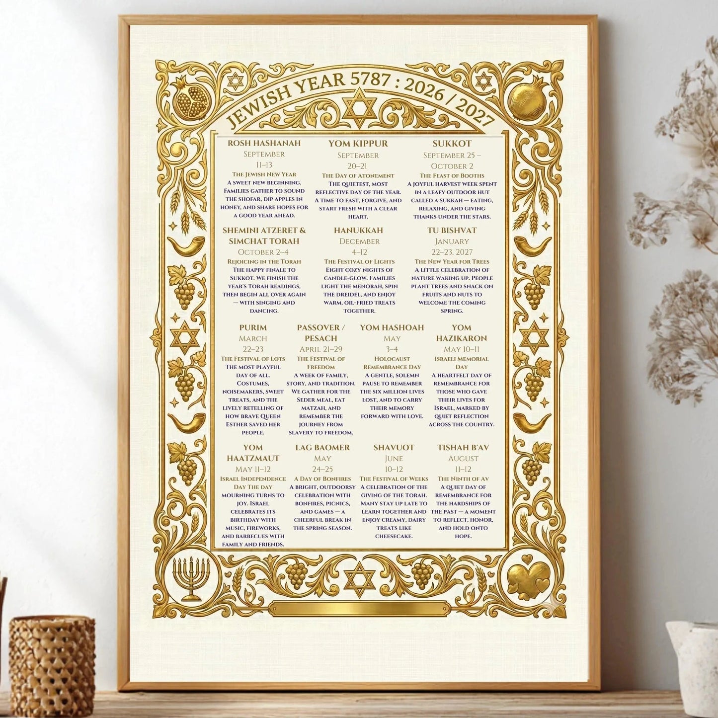 Decorative wall art with gold and white design on a neutral background