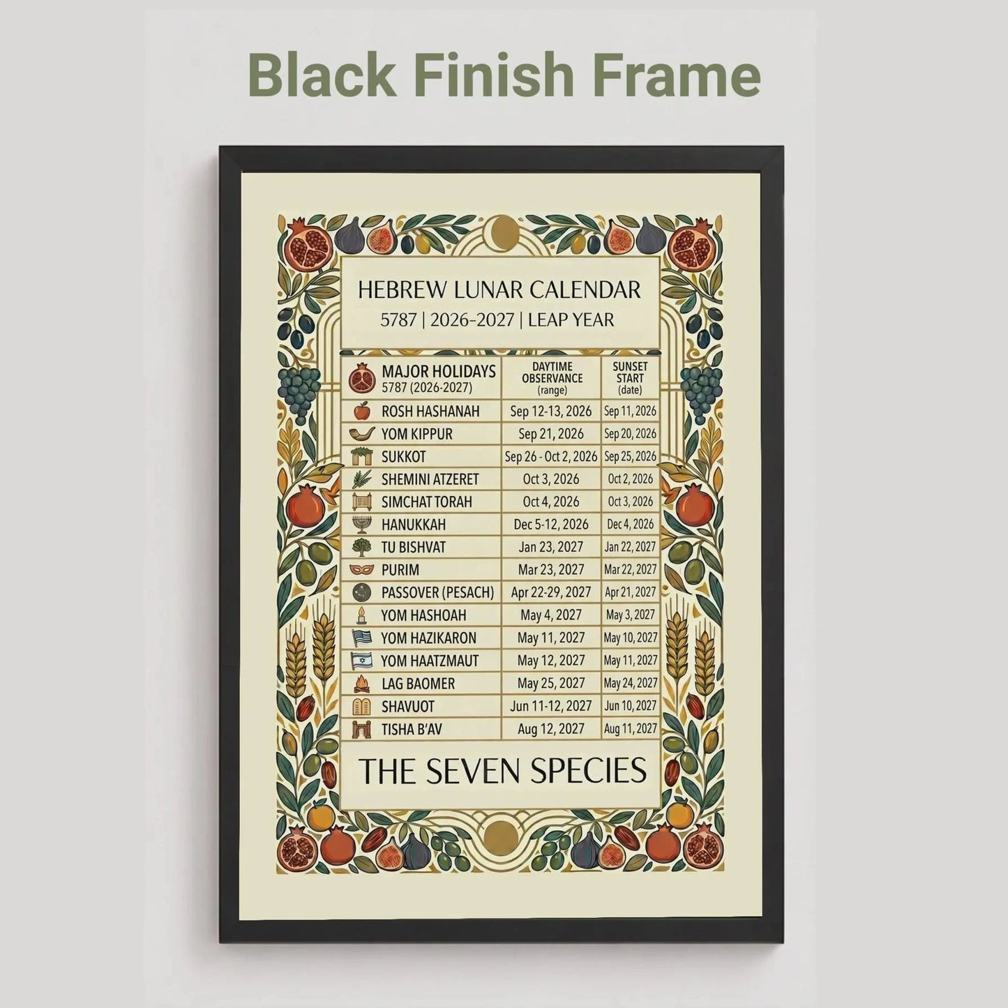 Hebrew Lunar Calendar 5787 — Jewish Holidays Print