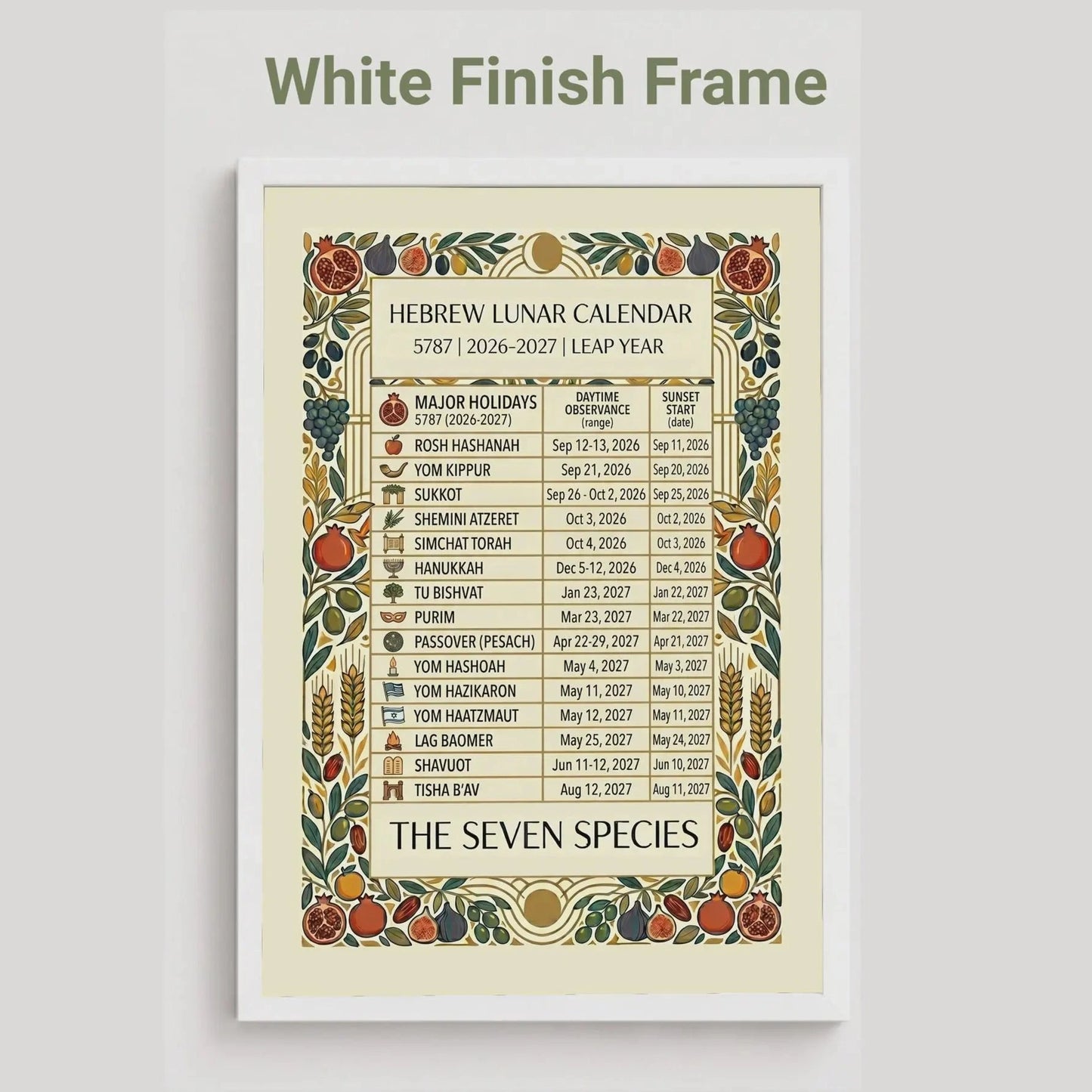 Hebrew Lunar Calendar 5787 — Jewish Holidays Print