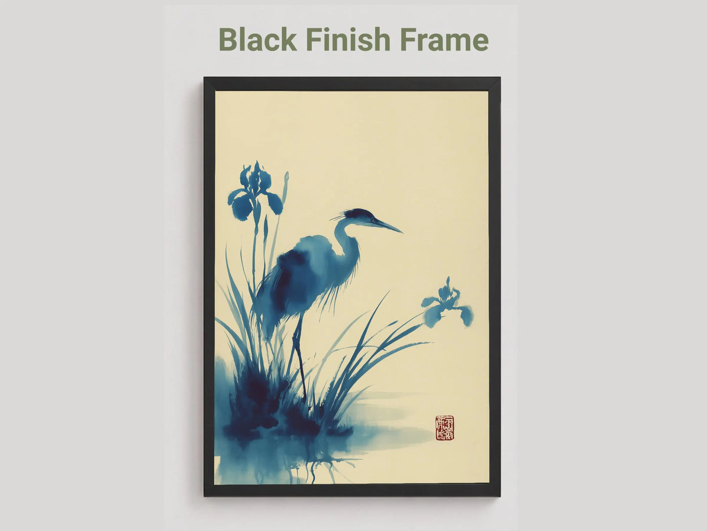 Heron & Iris — Japanese Ink Wash Print