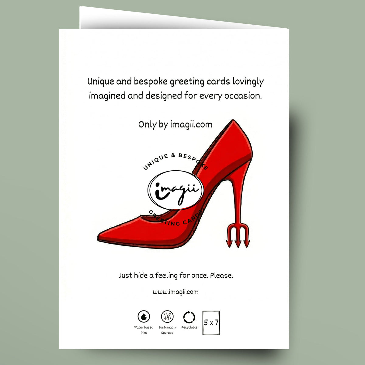 Greeting card with a red high-heeled shoe design on a white background
