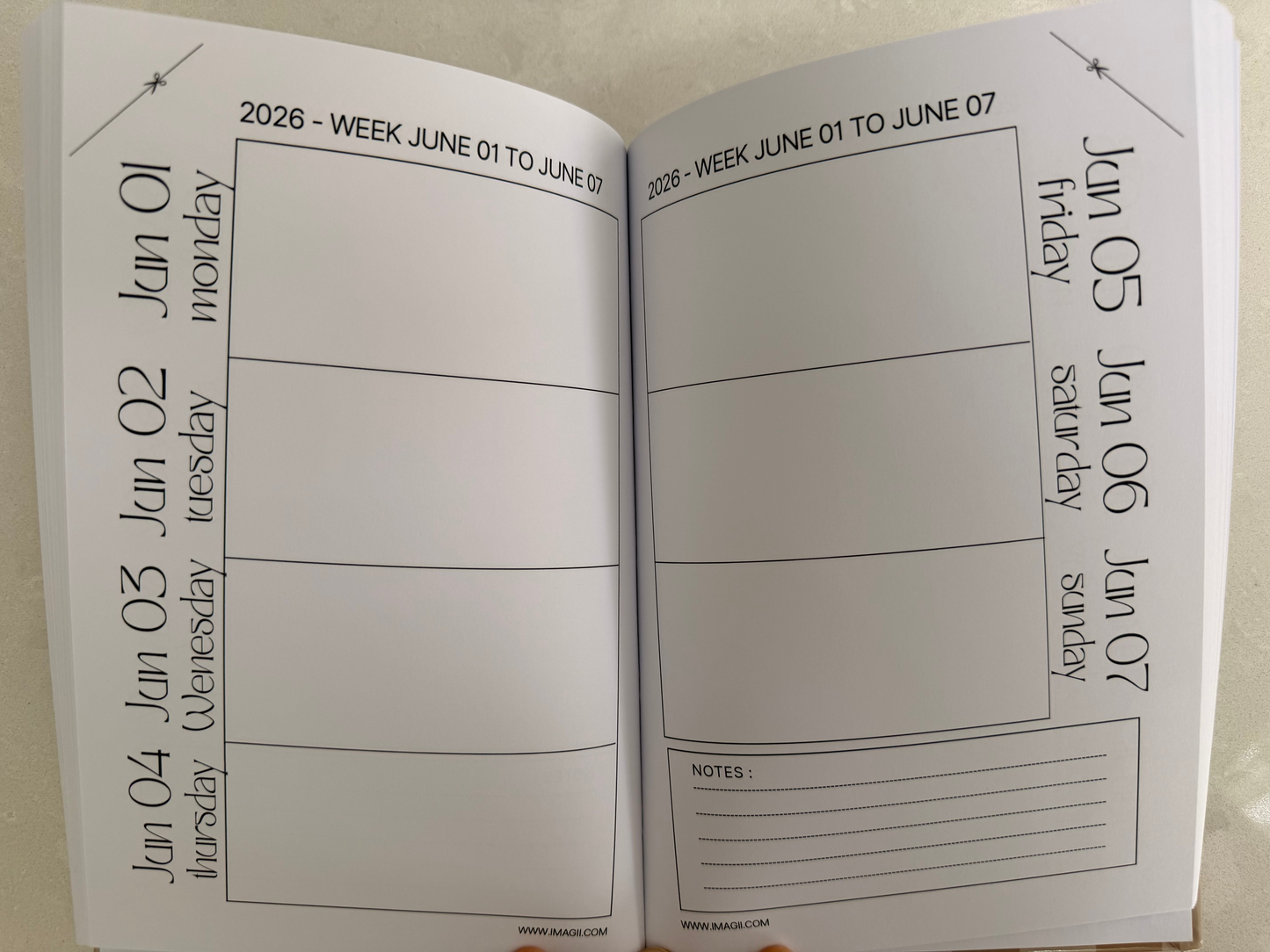 Open planner showing a weekly layout from June 1 to June 7, 2026.