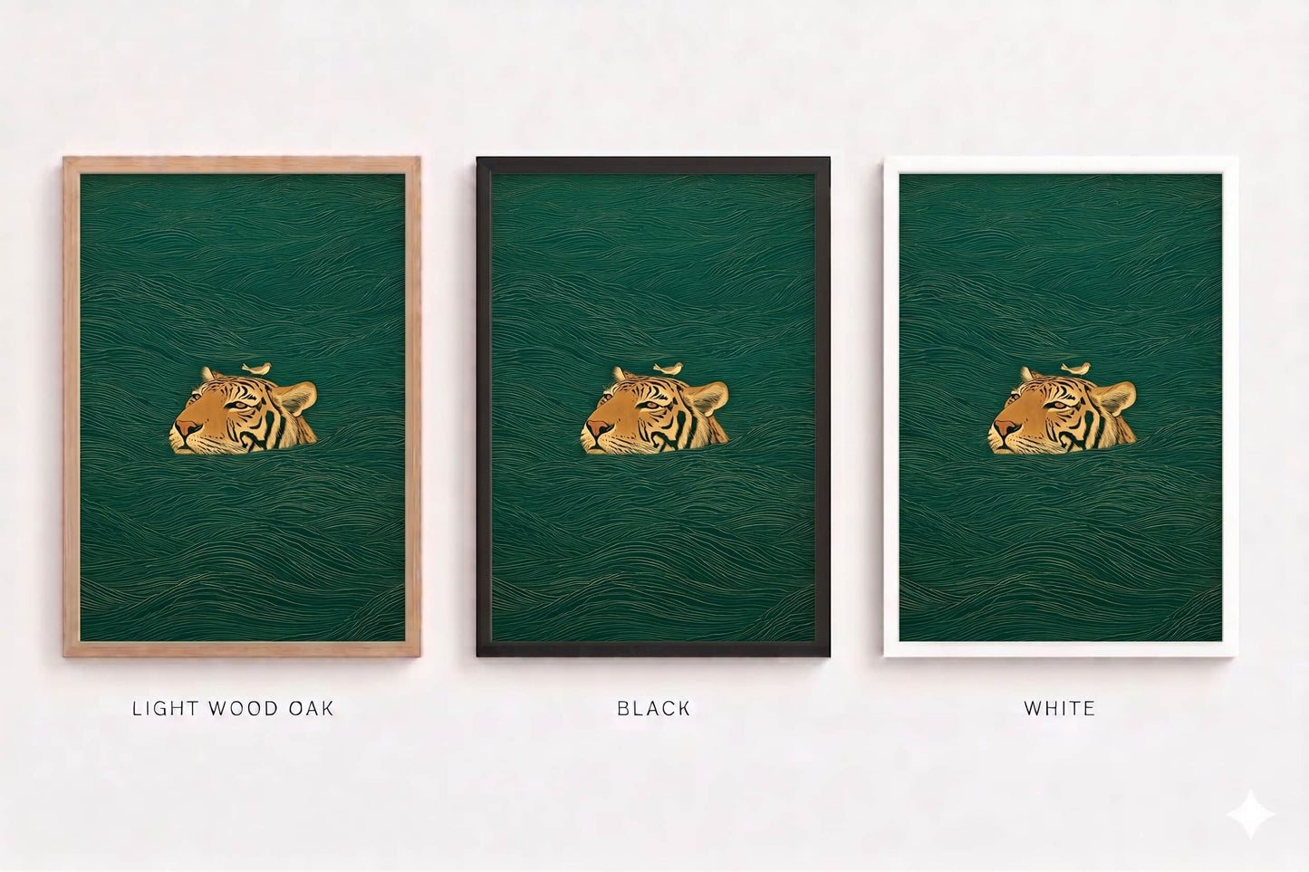 Japanese Swimming Tiger & Bird Art Poster