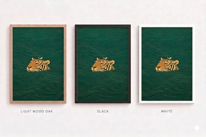 Japanese Swimming Tiger & Bird Art Poster