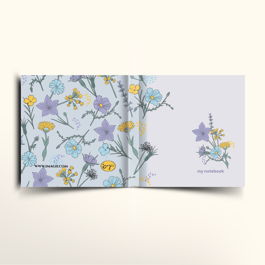 Square lavender floral notebook, front and back