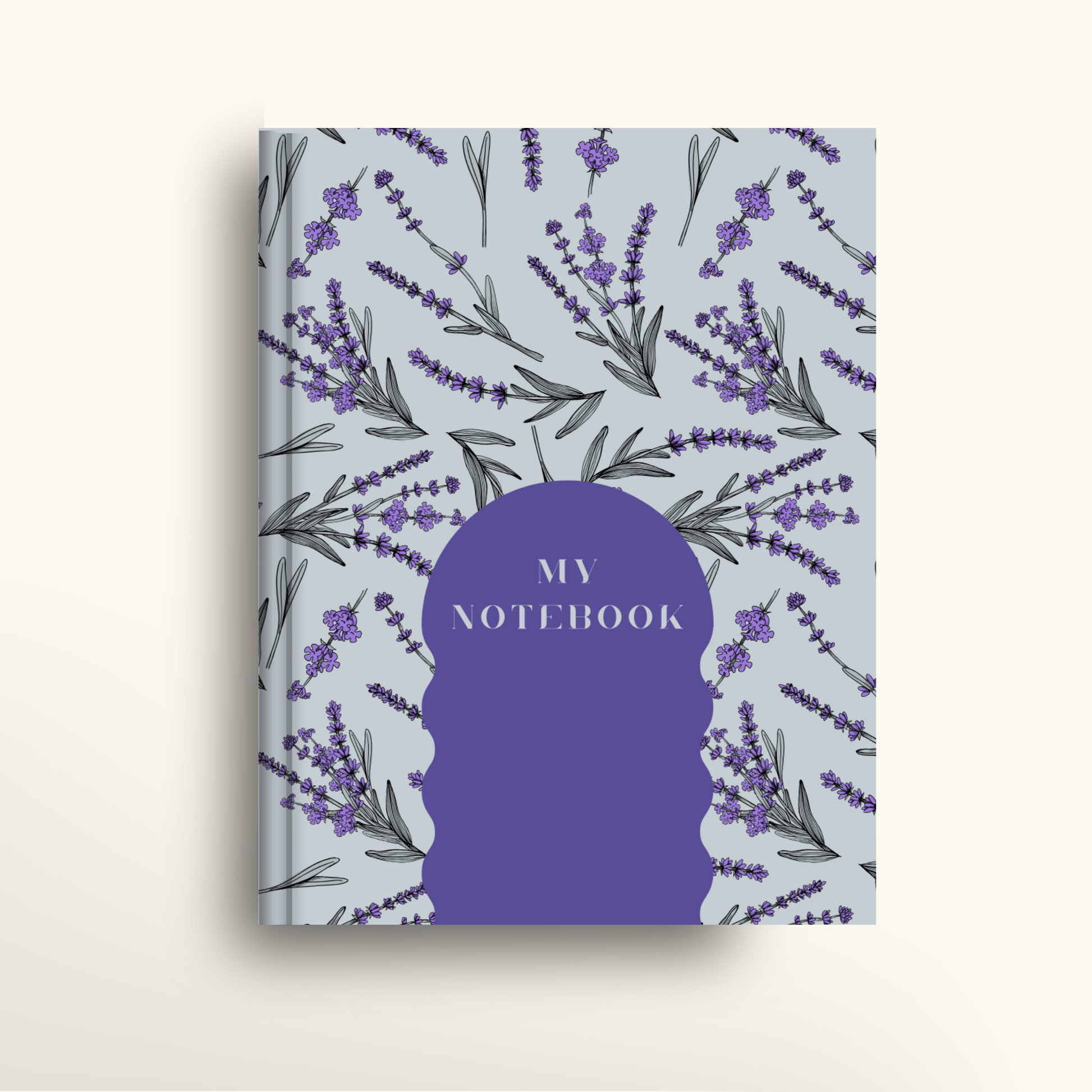Hardcover A4 or US Letter sized notebook cover with lavender theme and the word 'My Notebook' written on the front.
