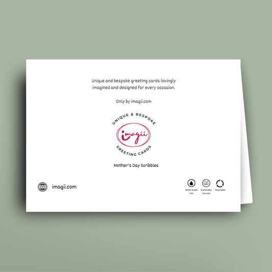 Back of a greeting card with 'imagii' branding on a light gray background